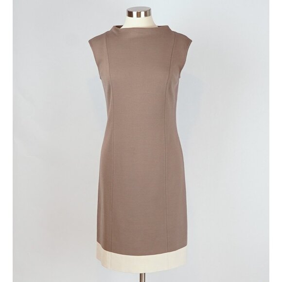 St John Knit Sleeveless Sheath Dress High Neck Cafe Brown - Size 6 - Picture 2 of 8
